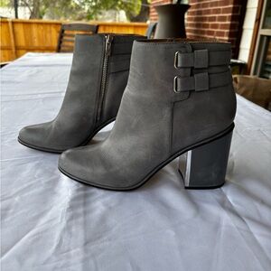 Calvin Klein Gray Leather Block Heel Ankle Boots